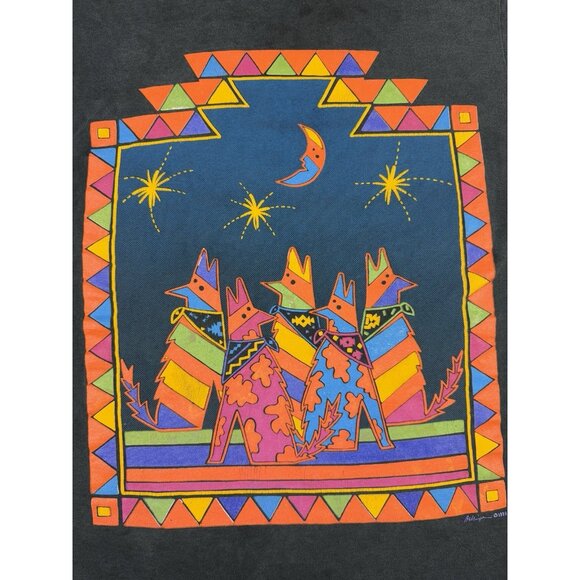 Rare Vintage 80s 1989 Arizona Coyote Art Black Faded FOTL Large Singel Stitch T - Picture 3 of 11